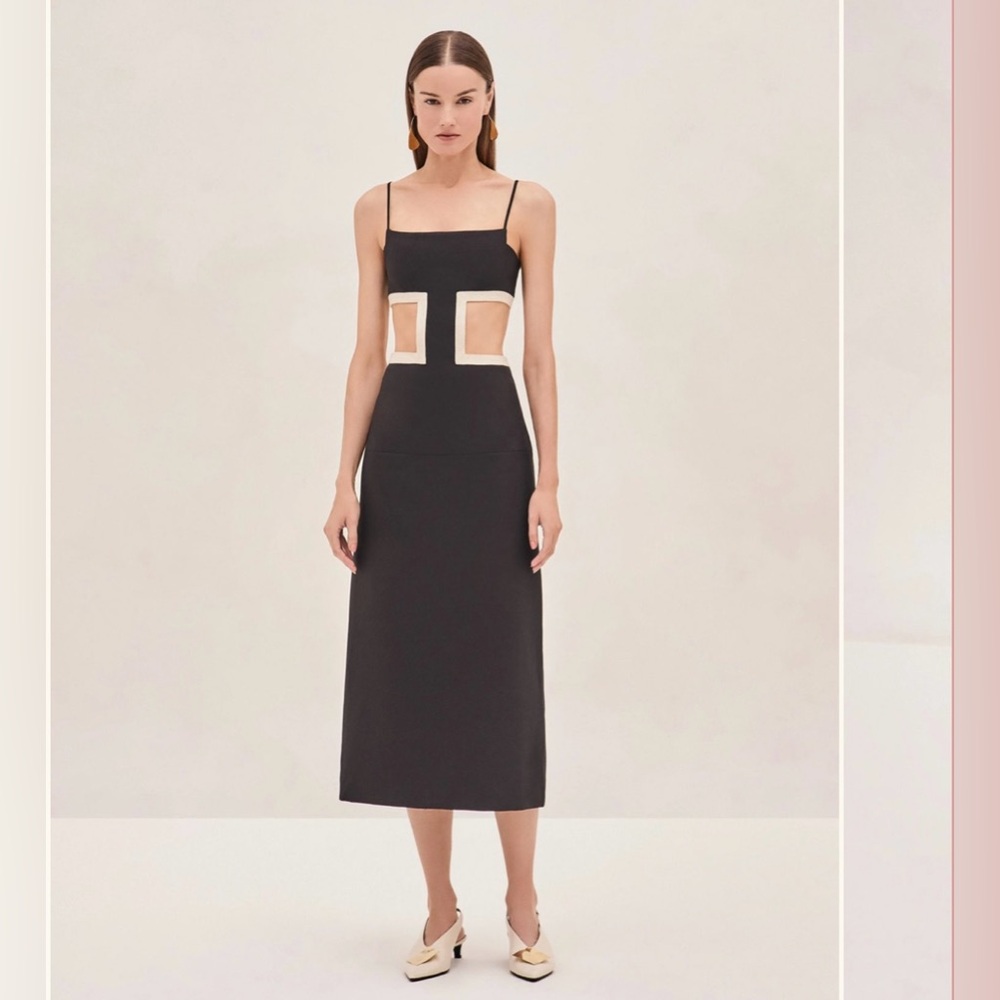 Alexis Black Midi Dress with Cream Cutout Accents